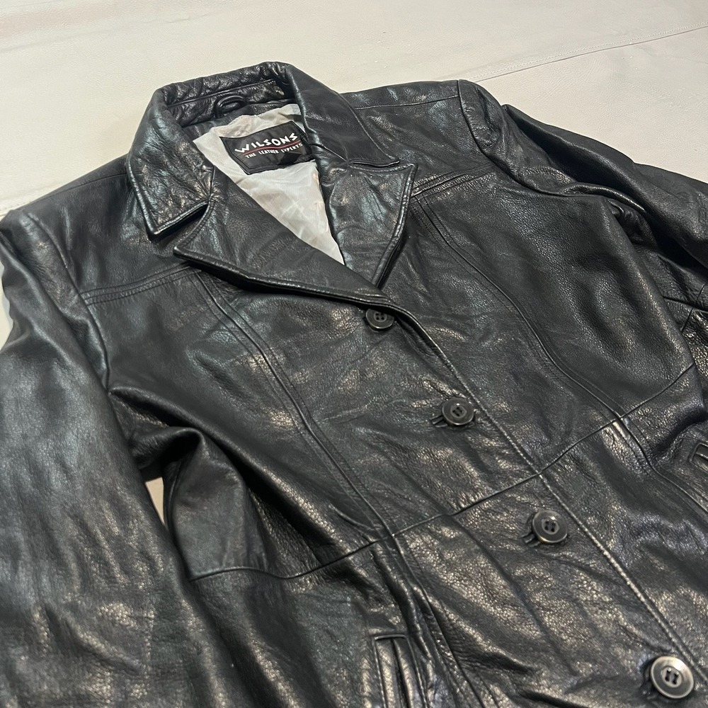 Wilson Leather Womens Black Leather Button Blazer Emo Grunge Y2K Skate Punk-XL - Picture 2 of 7